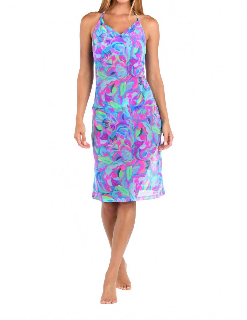 NEW SUNSHINE 79 swirltophia halter midi swim cover up dress in purple/green/blue